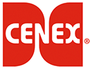 A logo with the text 'CENEX' in white. It is placed over a red and white background.