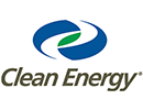 A logo of the words 'Clean Energy' in all black. Next to it is a small trademark symbol. Above it is two blue shapes and a small green shape that are placed in a way to look like the blue is encompassing a green leaf