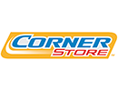 A logo with the word 'Corner Store' written in caps. The first word is in blue and the second is in red. It is over a yellow rectangle.