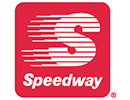 A logo of a red square with three, big, white 'S''s of varying thicknesses, placed in the middle. The 'S''s are composed of many, thin, horizontal lines and placed over each other. Under it says 'Speedway'.